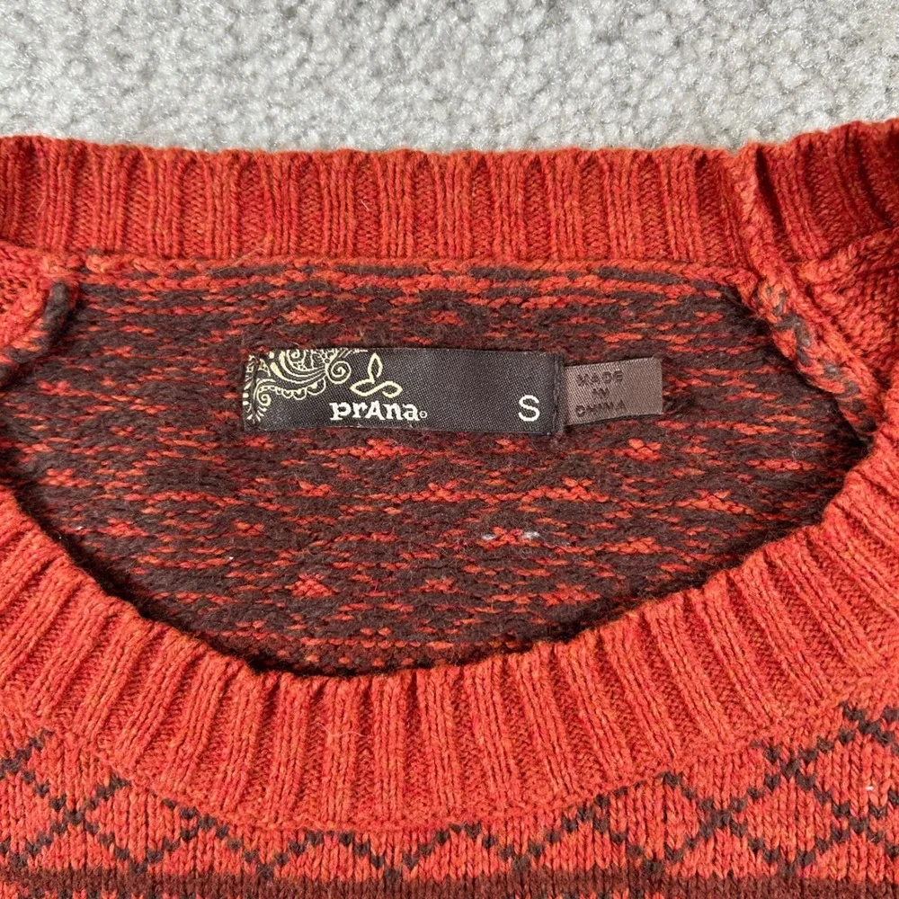 Prana Sweater Women Small Rust Orange Fair Isle Wool Blend Side Button Pullover